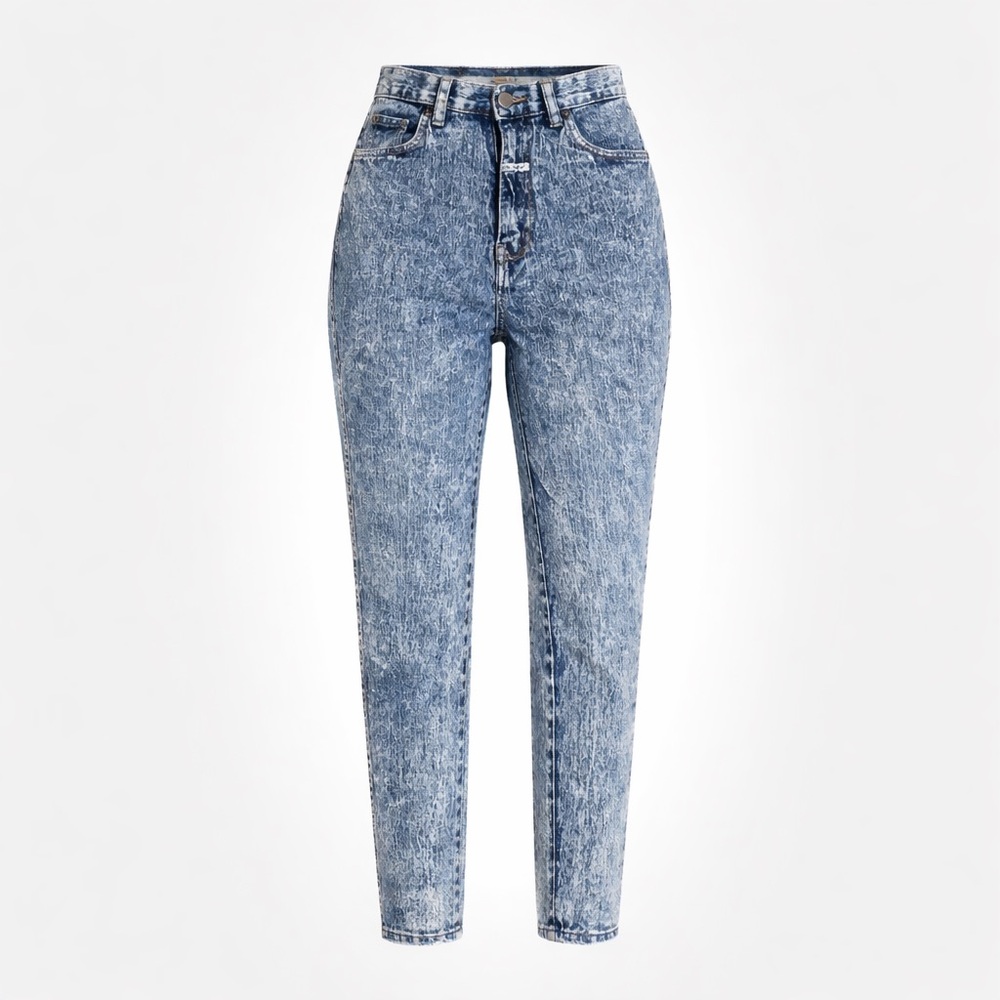 Vintage-Effect High-Rise Women's Jeans - Acid Wash Blue